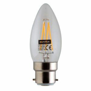 B22 - Clear Filament Candle - LED / 4W / 3000k - (Dimmable) (Eurolux)