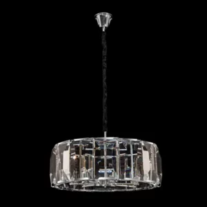 Crystalline Large Round – K9 Rectangular Crystal Slab Pendant – Clear / Chrome