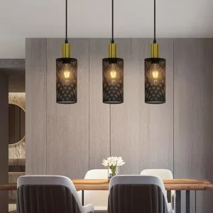 Brooklyn 3 Light - Metal and Mesh Pendant - Gold / Black