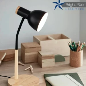 Aries - Metal and Wood Desk Lamp with Flexi Arm - Various Colours