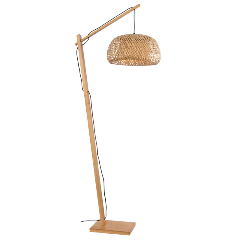 Haven - Wood and Metal Floor Lamp with Bamboo Shade - Natural
