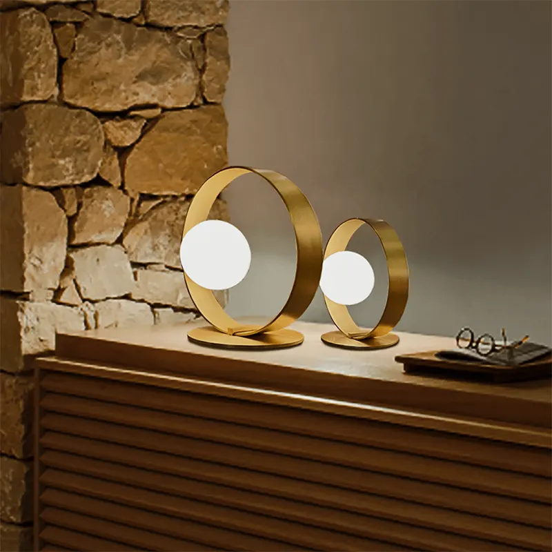 Eclipse Large - Steel and Glass Table Lamp - Opal / Brass (Custom Made)