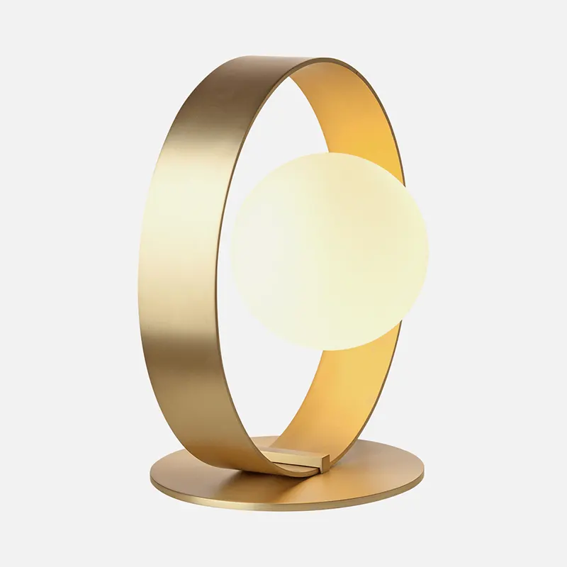 Eclipse Small - Steel and Glass Table Lamp - Opal / Brass (Custom Made)