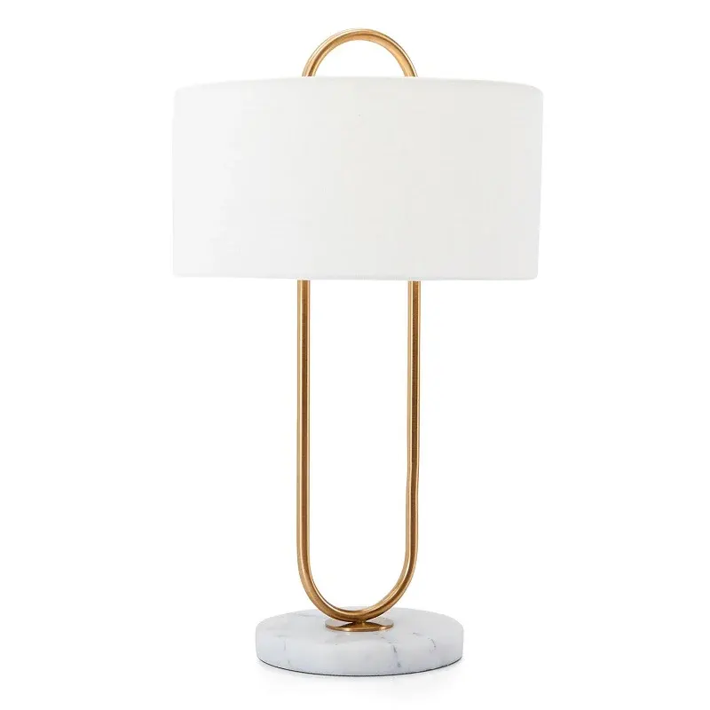 Faye - Steel and Marble Table Lamp with Fabric Shade - White and Brass 2