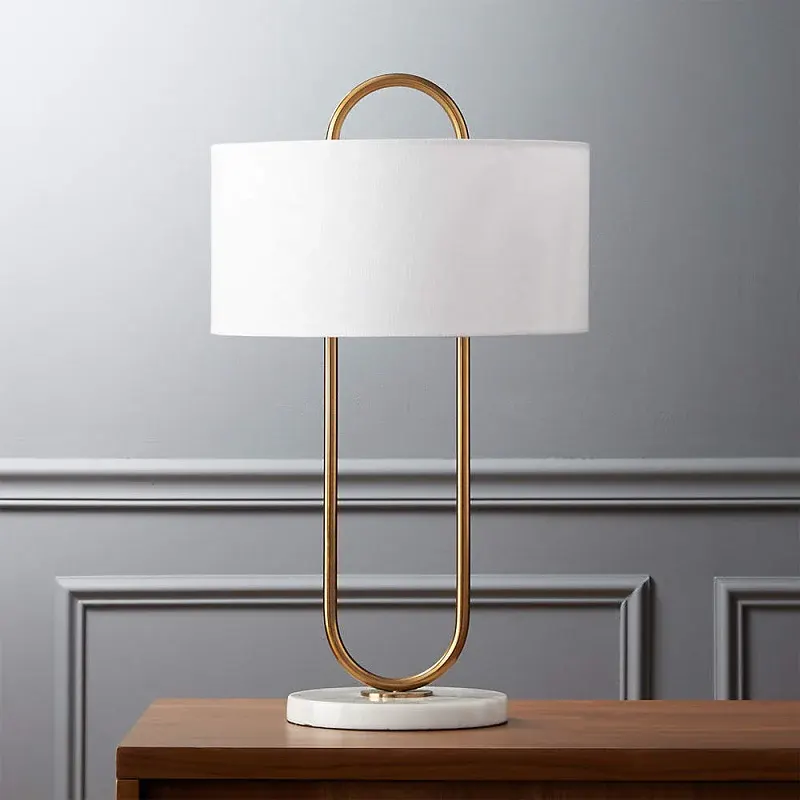 Faye - Steel and Marble Table Lamp with Fabric Shade - White and Brass
