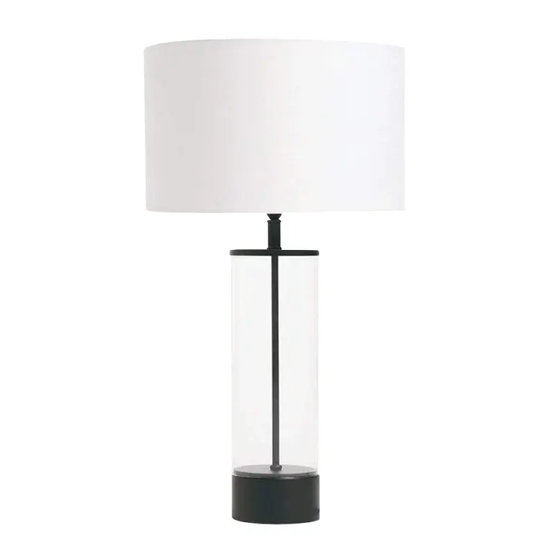 Martha - Metal and Glass Table Lamp with Fabric Shade - White / Black and Clear