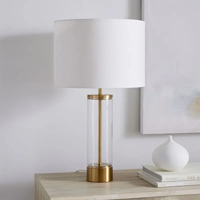 Paloma - Metal and Glass Table Lamp with Fabric Shade - White / Brass and Clear 2